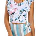 FERBIA Women Falbala Bikini Set Halter High Waisted Swimsuit 2 Piece Ruffle Tummy Control Peplum Spaghetti StrapTankini (X-Large, 1-blue)
