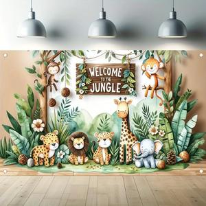 Jungle Safari Birthday 71x43 Inch Welcome to The Jungle Banner Animal Party Decoration Photography Background for Kids Baby Shower
