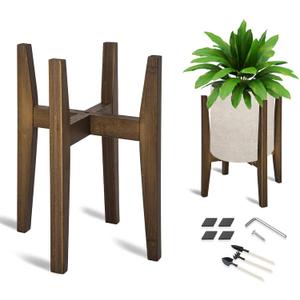 OERGKE Adjustable Plant Stand, Bamboo Mid Century Modern Indoor Plants Stands, Corner Flower Holder for Living Room, Fits 8 to 12 Inches Pots, (Pot & Plant Not Included)(Walnut, 1 Pack)