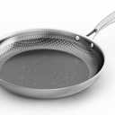 COOKER KING 8-Inch Stainless Steel Pan, Hybrid Nonstick Frying Pan, Skillet, 3-Ply Clad Cookware, Even Heat Distribution, Dishwasher & Oven Safe, with Stay-Cool Handle, Induction Compatible