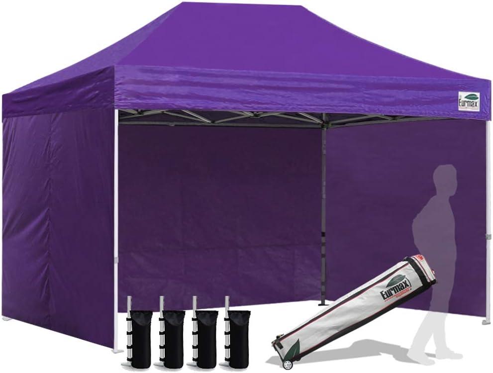 Eurmax USA 8x12 Pop Up Canopy Tent,Commercial Tent with Patented No-Tip Rolling Bag,4 Zippered Removable Walls,UV & Water Resistant Canopy Top,Heavy Duty Outdoor Gazebo,Instant Shelter (Purple)