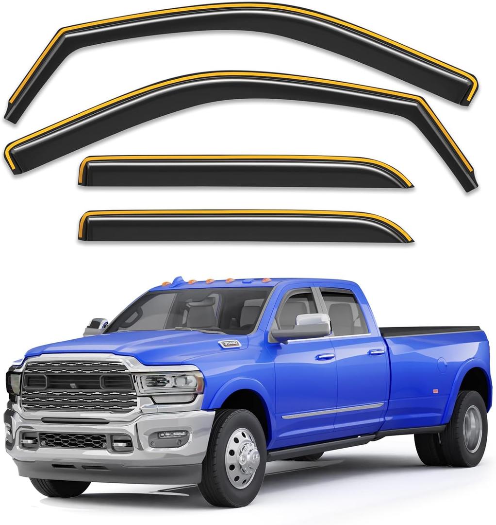 in-Channel Window Rain Guards Fit for Truck Dodge RAM 2500 3500 2019-2026 Crew Cab, Extra Durable Visors Vent Visors Window Deflector Vent Shades Car Accessories -4 pcs