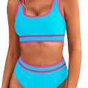 BMJL Women's High Waisted Bikini Sets Sporty Two Piece Swimsuits Color Block Cheeky High Cut Bathing Suits (Medium)