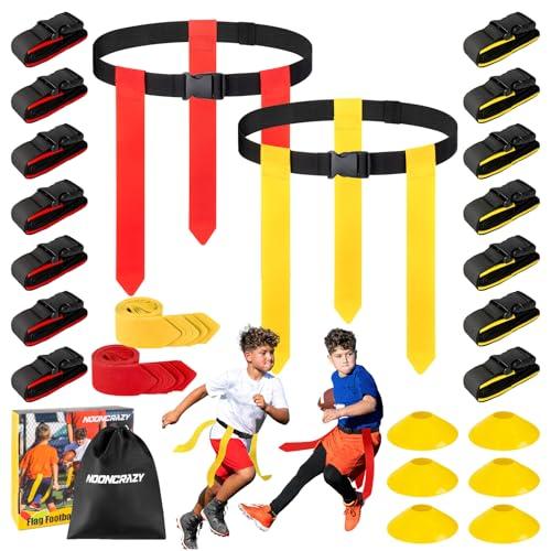 Flag Football Belts, 14 Player Flag Football Set with Belts, Flags, Soccer Cones & Bag for Kids, Youth & Adult, Adjustable Flag Football Equipment for Max Waist Circumference of 43"
