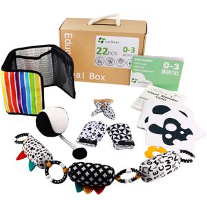 vocheer High Contrast Baby Toys for Newborn, 6 in 1 Black and White Sensory Baby Gift Set for 0-3 Months, 21pcs Montessori Early Educational Learning Kit