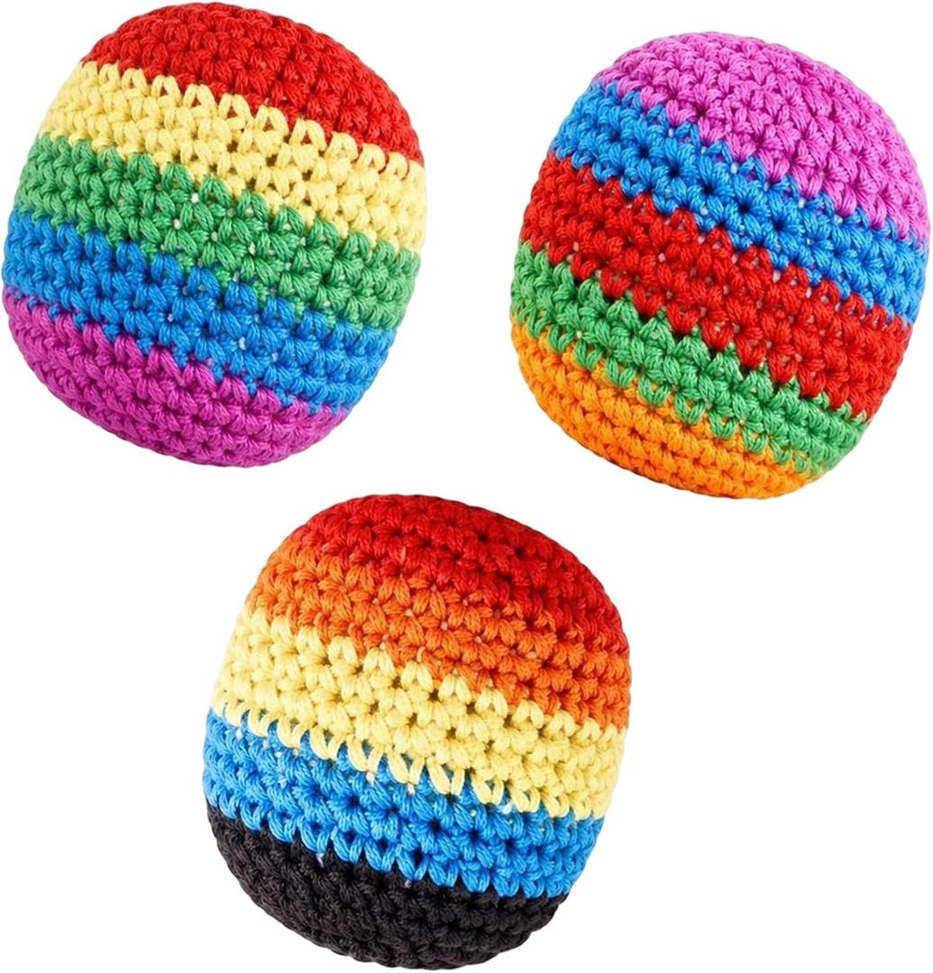 3Pcs Hacky Handmade Knitted Footbag,2026Assorted Footbag Crochet Hacky Balls for Adults,Soft Pellet Filled Sack for Hacky Skill Training