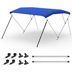 Bimini Tops for Boats, 3 Bow/4 Bow Bimini Tops, 900D Marine Grade Canvas Boat Canopy with Aluminum Alloy Frame, Waterproof UV-Resistant, Includes 4 Straps 2 Rear Support Poles