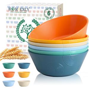 Homienly Unbreakable Cereal Bowls, Wheat Straw Bowl with Textured, 36oz Microwave Safe Plastic Bowls for Kitchen, Party, Large Soup Bowls for Popcorn, Ramen, Salad, Dishwasher Safe (Multi, 6 PCS)