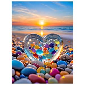 Pack of 2 NPCSWXQ Beach Love Diamond Art Kits for Adults, Sea Love Heart Stone 5D Diamond Dots Kits for Adults Beginners, DIY Full Drill Paint with Kits Diamond Art Painting Gem Home Wall Decor Gift 12x16Inch