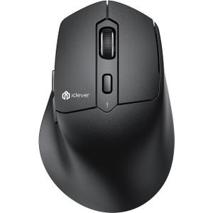 iClever MD360 Ergonomic Bluetooth Mouse with Mouse Jiggler, Wireless Rechargeable Mouse for 3 Devices (BT/2.4G), 4 DPI Settings, Compatible with iPad, Mac, PC