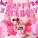 2 x Pink mouse Birthday Party Decorations,Cartoon Mouse Decor Supplies Include Happy Birthday Banner, Latex Balloon, Cake Toppers
