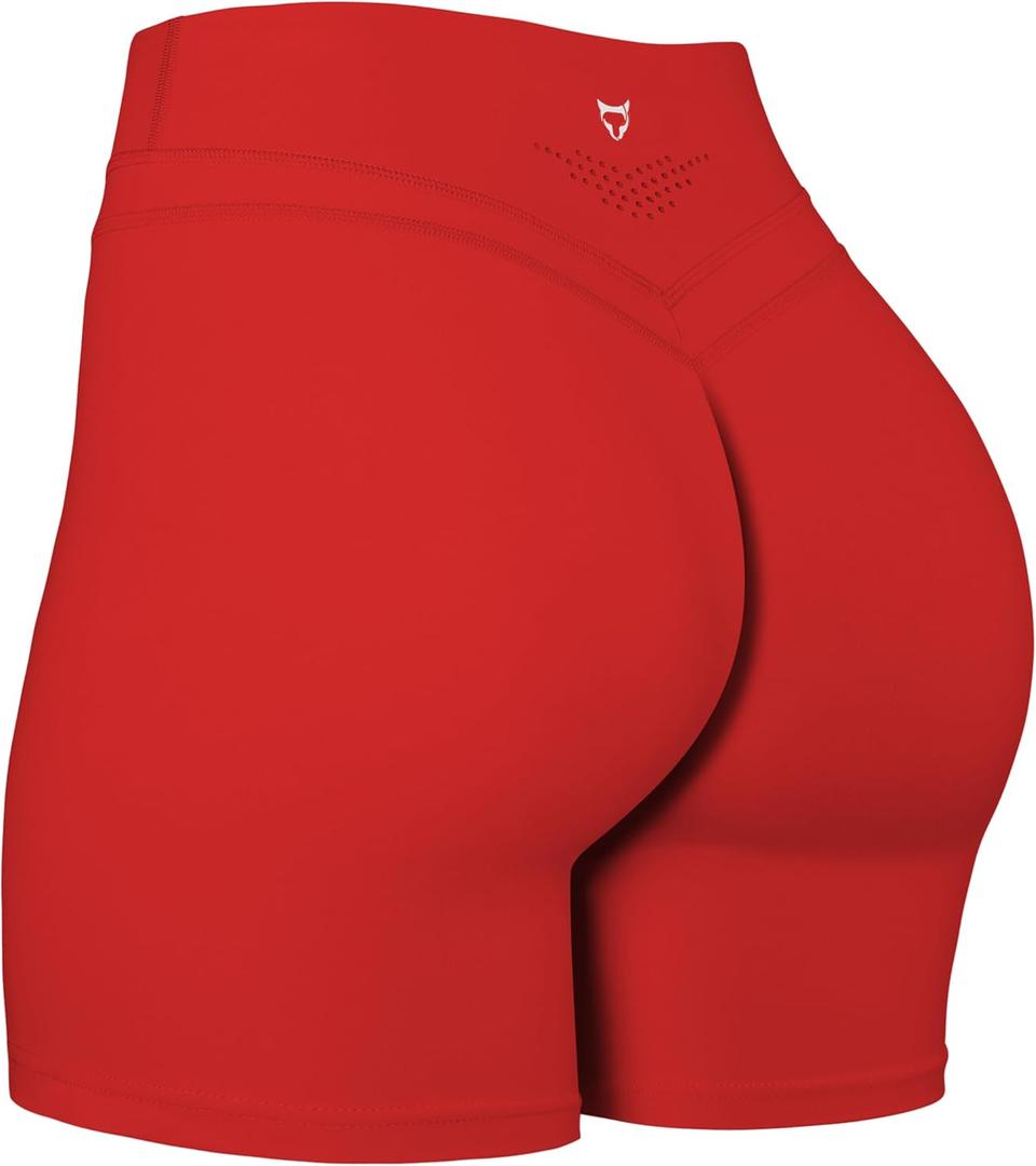TomTiger Yoga Shorts for Women Tummy Control High Waist Biker Shorts Exercise Workout Curve Lifting Tights Short Pants (Red)