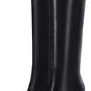Coutgo Womens Square Toe Knee High Boots Leather Chunky Heel Fashion Dressy Winter Shoes with Side Zipper, Size 8