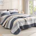 Litanika Quilt King Size Blue and Yellow, Stripe Patchwork Summer Bedspread Coverlet 3 Pieces, Soft Lightweight Microfiber Quilted Bedding Set for All Season(1 Quilt, 2 Pillowcases)