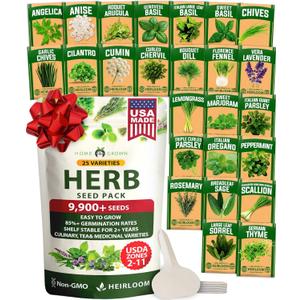 HOME GROWN 25 Herb Seeds for Planting 8,700+ Non-GMO Heirloom Seeds | Extra Large Variety Pack Herb Kit  Indoor Outdoor & Hydroponic | Culinary Seed Set | Grow Your Own Herbs | Gardening Gift