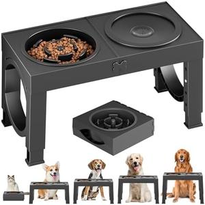 XIAZ Elevated Dog Bowls Slow Feeder Dog Bowl Stand Food and Water Bowl Set for Large Medium Sized, 4 Heights Adjustable, Non-Slip, Durable, Prevents Bloating & Improves Digestion