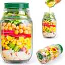 Salad To Go Food Container – Durable Food Grade Salad Jar with Side Opening – Anti-Sogging Food Containers for Lunch, Meal Prepping – Non-BPA Dishwasher and Microwave Safe Tritan 30oz (Green)