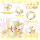 Zopeal 100 Pcs Disposable Tea Party Decorations 9 oz Floral Paper Cup with Handle and Saucer Set for Mother Day Wedding Birthday Spring Princess Blossom Party Baby Shower Supplies(Light Yellow)