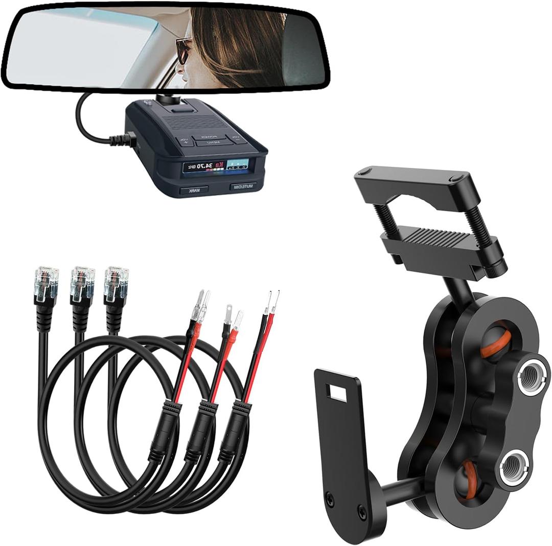 Radar Detector Mount,Rearview Mirror Rod Radar Mounting Bracket+Rearview Mirror Hard Wire Power Cord kit16,with Inline Fuse (for Uniden Radar Detector)