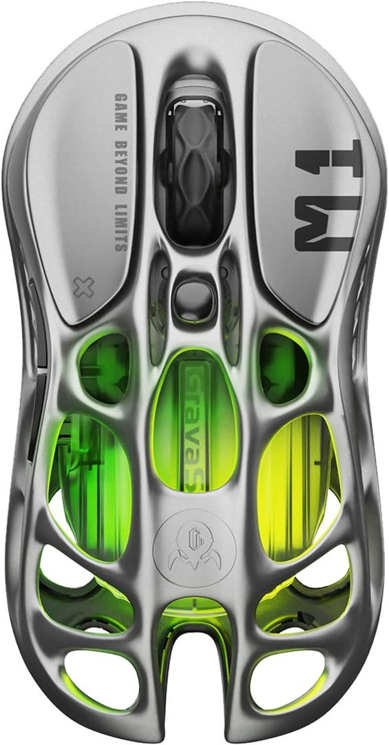 GravaStar Mercury M1 Pro Wireless Gaming Mouse  26,000 DPI PAW3395DM Sensor  Lightweight Magnesium Alloy  Tri-Mode (Wired/2.4GHz/Bluetooth)  4K Polling Rate  Up to 200-Hour Battery (Gray)