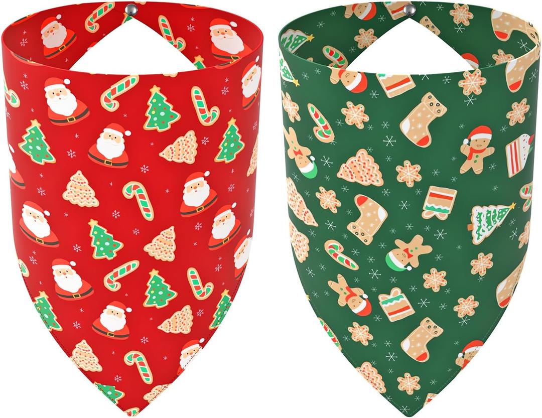 Christmas Dog Bandanas 2 Pack, Durable Dual-Layer Fabric Dog Scarf with Snap Button, Holiday Pet Bandana for Small, Medium, Large & Extra Large Dogs, Boy or Girl (Small, Christmas)
