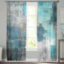 Turquoise Blue Grey Sheer Curtains 84 Inch Length 2 Panels Set for Living Room/Bedroom, Teal Abstract Art Painting Semi Curtain Sheers Drapes Rod Pocket Curtains Window Treatment Set