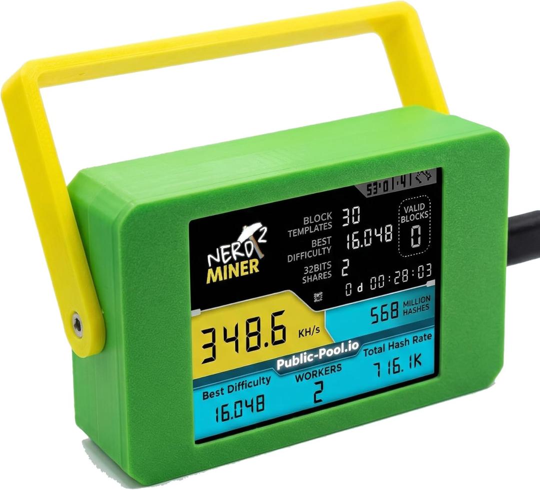 NerdMiner V2 max 350K 2.8in Display BTC Bitcoin Lottery Miner Solo Mining Crypto Mining Hardware BTC Table Gadget, Low Power USB Miner Alternative, Mini BTC Miner for Beginners (Green)