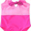 YOUNGER TREE Toddler Girl One Piece Swimsuit Color Block Stripe Swimwear Summer Beach Bathing Suit 12M-5T (3-4T, Neon Hot Pink+bowknot)