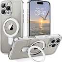 GUAGUA for iPhone 16 Pro Max Case with Stand, Magnetic Clear Cases Plating Edge Invisible Ring Holder Slim Shockproof Protective Kickstand Phone Case for iPhone 16 Pro Max 6.9 inch, Silver