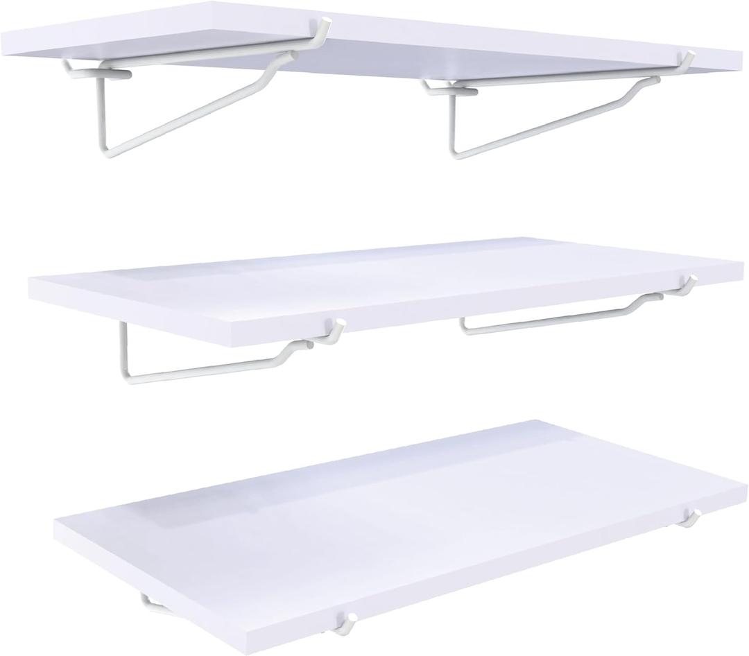 HUHOLE White Pegboard Shelf 3 Pack, Only Fits 1/4 Pegboard, Heavy Duty Peg Board Shelving for Organization, Wooden Pegboard Shelves for Garage, Pegboard Accessories for Crafts Room, Office