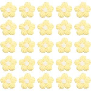 PATIKIL Crochet Flowers, 50 Pcs Applique Flowers for Craft Sewing Crochet Flowers Appliques Embellishments for DIY Hair Clothes Party Craft Decor, Light Yellow/Cream White