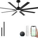 72 Inch Ceiling Fan with Light,Industrial Ceiling Fan with 8 Black Aluminium Blades,Smart Fan Works with Alexa,Garage Outdoor/Indoor Fan for Patio and Living Room
