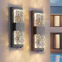 Dusk to Dawn Outdoor Lighting,Porch Lights Outdoor IP65 Waterproof Exterior Lighting Fixtures 12W LED Ripple Crystal Modern Outside Light for House Hallway Doorway Patio,14.2'' Black, 2PCS, 14IN