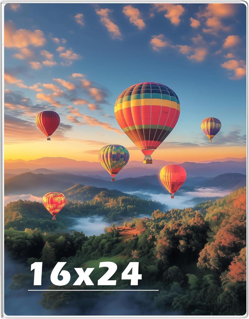 16 x 24 Acrylic Picture Frame, Horizontal/Vertical Clear Photo Frame for Wall with Tape, No Drilling Floating Hanging Frameless Picture Frame, Wall Mount Sign Holder 16x24 for Home, School, Office