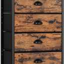 Furnulem Tall 5 Drawers Dresser, Vertical Storage Tower Fabric Dresser for Bedroom, Hallway, Entryway, Nursery, Closet Organizer, Nightstand Bedside Table Furniture, Sturdy Steel Frame, Wood Top