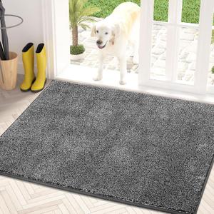 PURRUGS Dirt Trapper Door Mat 31.5" x 47", Non-Slip Machine Washable Entry Rug, Shoe Scraper, Dog Doormat, Super Absorbent Welcome Mat for Front & Back Door, Muddy Shoes & Paws,Light Grey-Dark Grey