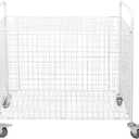 Metal Basketball Rolling Cart Sports Equipment Storage Wheel Basket White Athletic Portable Lockable Cage Raised Handle Gym Home Garage School Court Field Football Soccer Ball Volleyball Bat