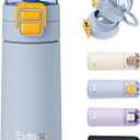 14oz Small Insulated Water Bottle with Pop-Open Soft Straw & Spout 2-in-1 Lid, Small Travel Water Bottle Leak Proof for Cold&Hot Drinks, BPA-Free, Ideal for Handbag, Yoga, Sport(Blue)