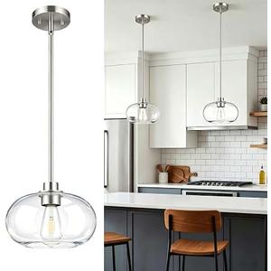 Osimir Brushed Nickel Pendant Lights Kitchen Island 2 Pack, 8" Large Globe Glass Hanging Light Fixtures, Modern Kitchen Pendant Lighting Over Island for Sink Bathroom, OS-JJ528-2PBN