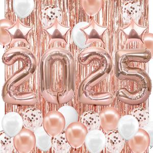 JOJO FLY New Years Eve Party Decorations Kit, Rose Gold 2026 Balloons, Rose Gold and White Balloons Set, Foil Curtain, Graduation Decorations, New Years Eve Party Supplies 2026