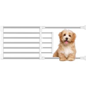 Maerd Short Dog Gates for Doorways,Dog Gate to Step Over,Retractable Puppy Gate for Stairs Indoor with Door,15.7Inch Doggy Gate,Silver and White Pet GATE (Silver, 29''-38'' W, 15'' H)