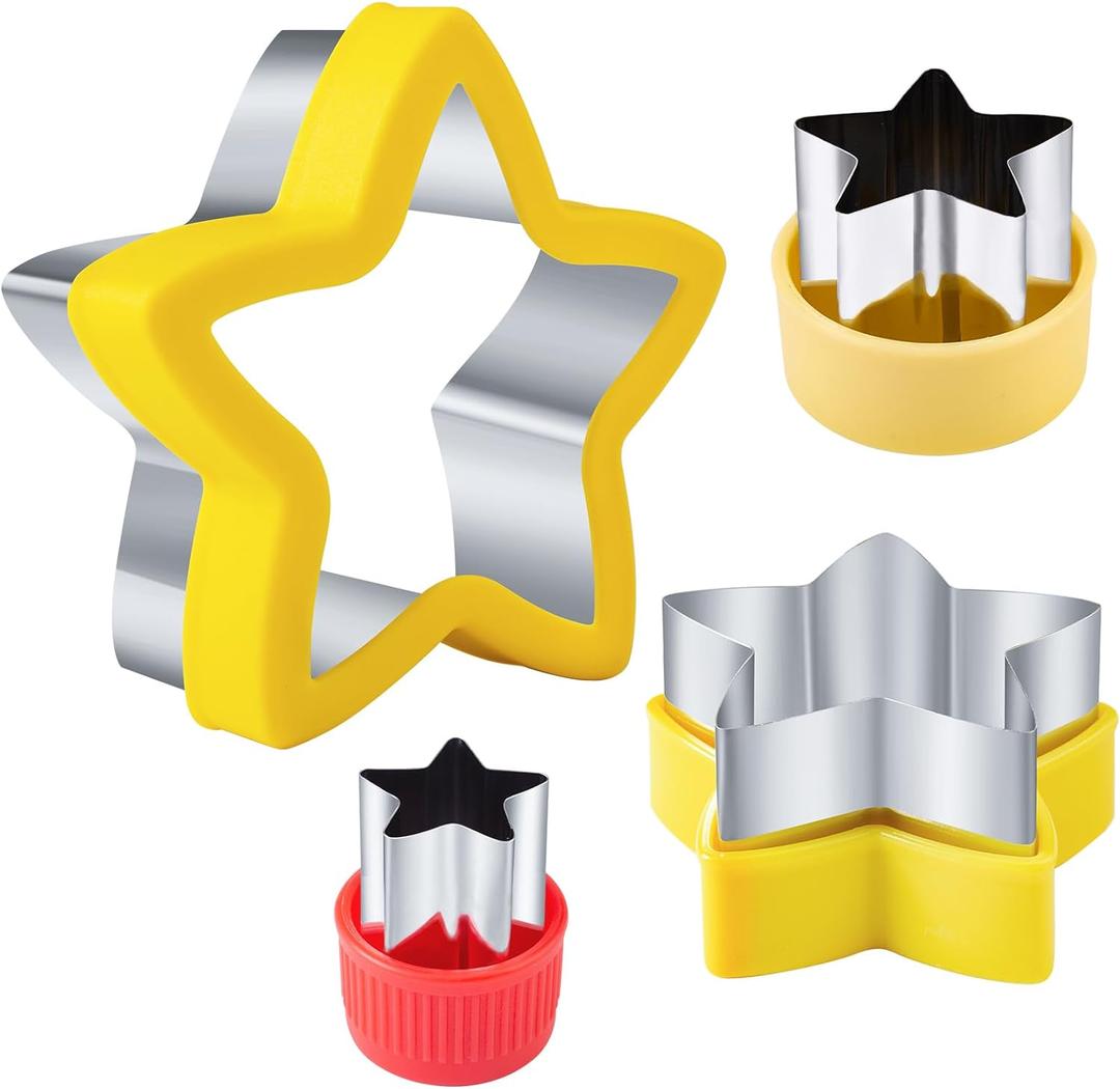 Star Cookie Cutters 4 Pcs, Kimfead Sandwich Cutter for Kids Lunch, Vegetable Fruit Cutters Shapes, Stainless Steel Biscuit Cutters for Children Boys Girls