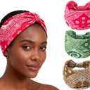 XEF Headbands for Women Bohemian Wide Geometry Pattern Thick Hair Band No Slip Gym Elastic Twist Knot Athletic Headband Sweatbands Fashion Hair Accessories for Teen Girls