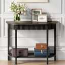 Black Half-Moon 2-Tier Console Table for Entryway, Living Room, Hallway, 37.41 inches x 31.5 inches x 13 inches