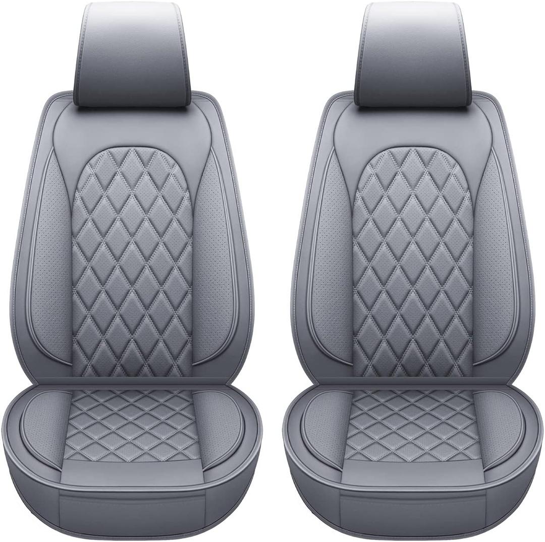 LINGVIDO Breathable Leather Grey Car Seat Covers, Rhombus Faux Leather Vehicle semi-Custom Cushion for Cars & SUV Truck Universal Fit Set (Full Set, Light Gray) 