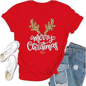Christmas Shirts for Women Merry Christmas Tshirt Xmas Holiday Tee Shirt (Small, Red)
