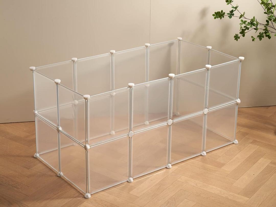 Transparent Clear Small Animal Playpen, Guinea Pig Cages, Puppy Dog Playpen, Pet Playpen, Rabbit Bunny Indoor Outdoor Fence Pen Enclosure, White Clear Plastic Playpen,12 X 12 Inch, 24 Panels