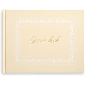 &And Per Se Guest Book for Party, Photo Book, Blank Book and Birthday Guest Book for Special Events, Baby Shower Book to Sign with Blank Lined Pages & Photo Spots (Beige with Pattern)
