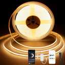COB LED Strip Light 2700K, 24ft Dimmable Warm White LED Strip Light, CRI92+, DC24V Tape Light with RF Remote Timer Function, Bluetooth App Control for Home Bedroom Kitchen DIY Lighting