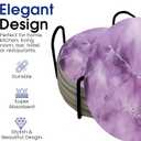 Purple Agate Marble Round Coasters Set of 6 - Abosrbent Ceramic Coasters with Metal Stand for Drinks, Coffee, Non-Slip Cork Back for Tabletop Protection, 4 Inches Marbled Pattern (Marble)